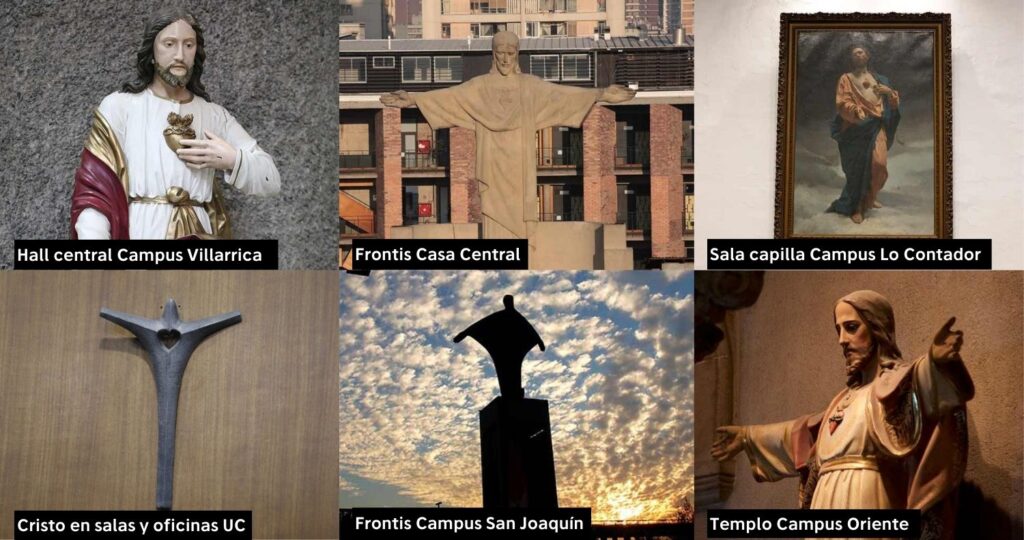 Compilado de las estatuas e imágenes de Cristo y el Sagrado Corazón de Jesús en los campus UC