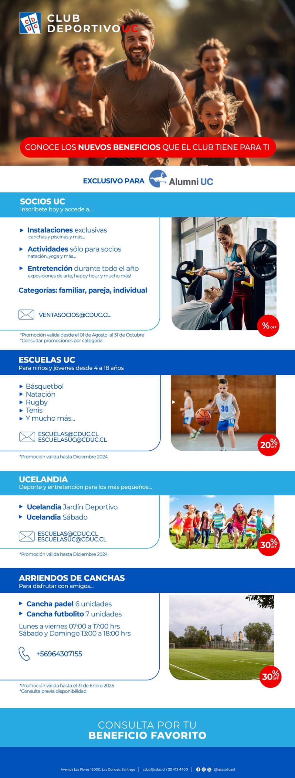 Flyer con la información de la renovación del convenio entre Alumni UC y el Club Deportivo UC