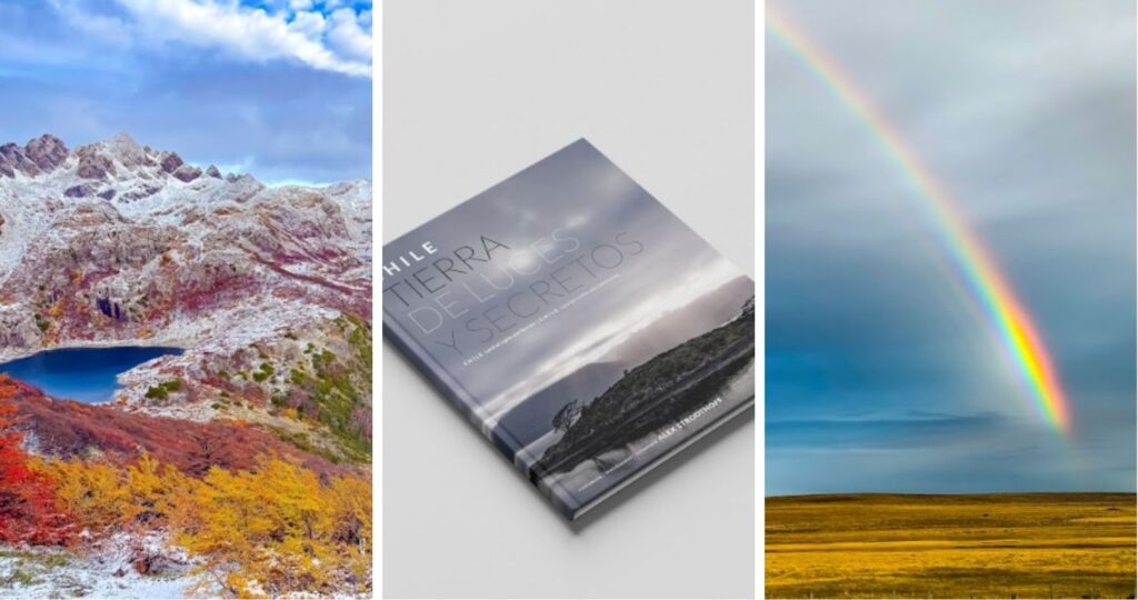 "Chile: tierra de luces y secretos”, es una recopilación de 90 fotografías de distintos rincones del país tomadas por el ingeniero forestal Alex Strodthoff. La primera foto es "Otoño en isla Navarino" y la última "Arcoíris en Tierra del Fuego".